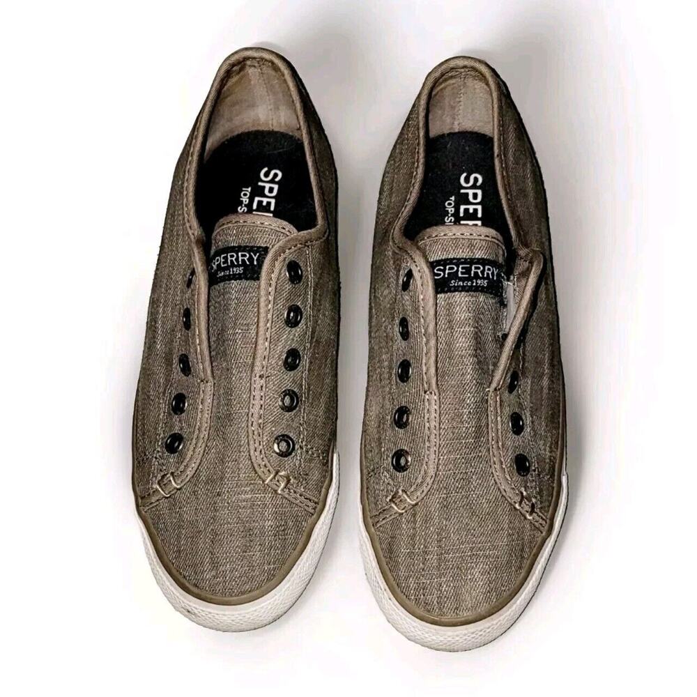 Sperry Lace-Less Seacoast‎ Ripstop Canvas Boat Shoes 6M Used Womens Shoes